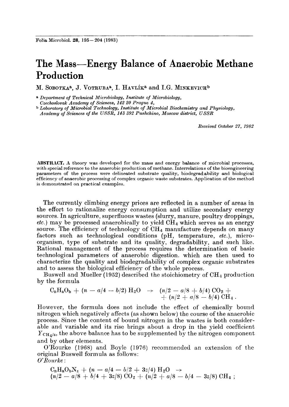The mass&#x2014;Energy balance of anaerobic methane production by Unknown