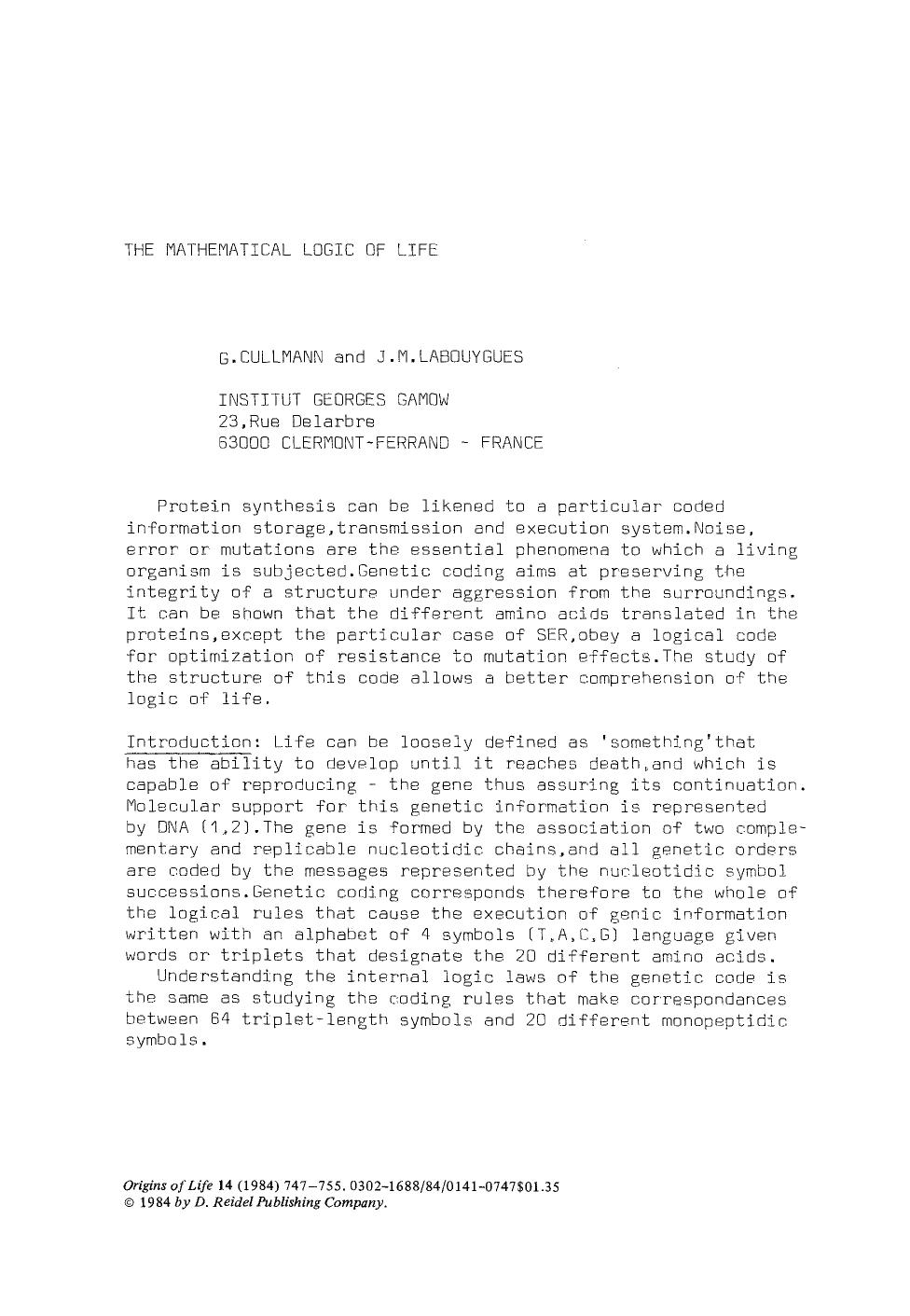 The mathematical logic of life by Unknown