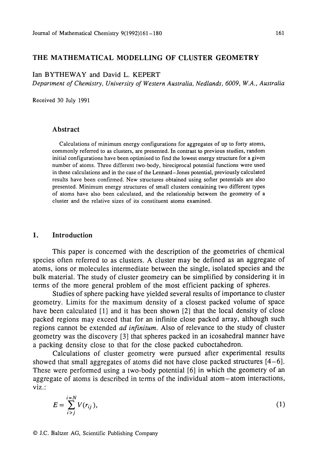 The mathematical modelling of cluster geometry by Unknown