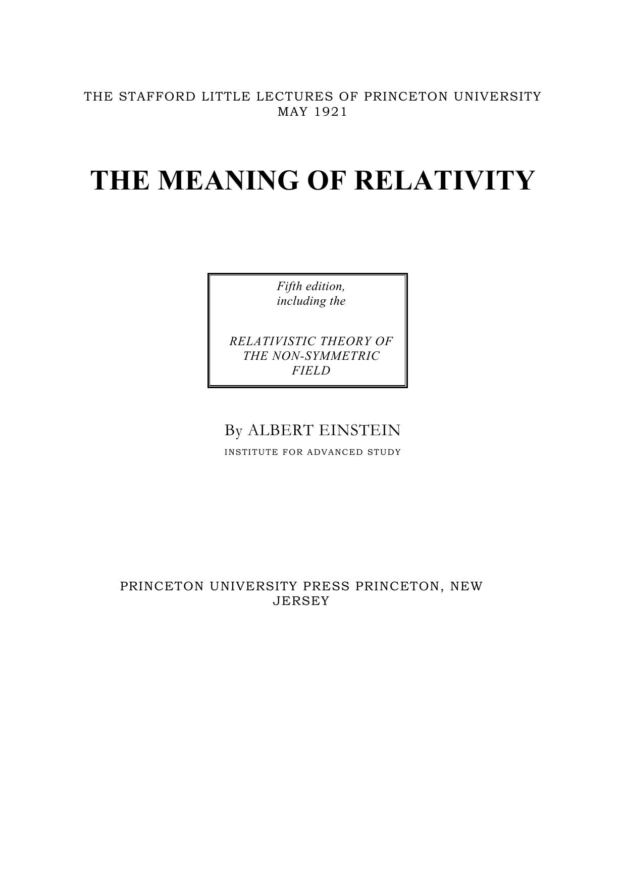 The meaning of relativity by Albert Einstein