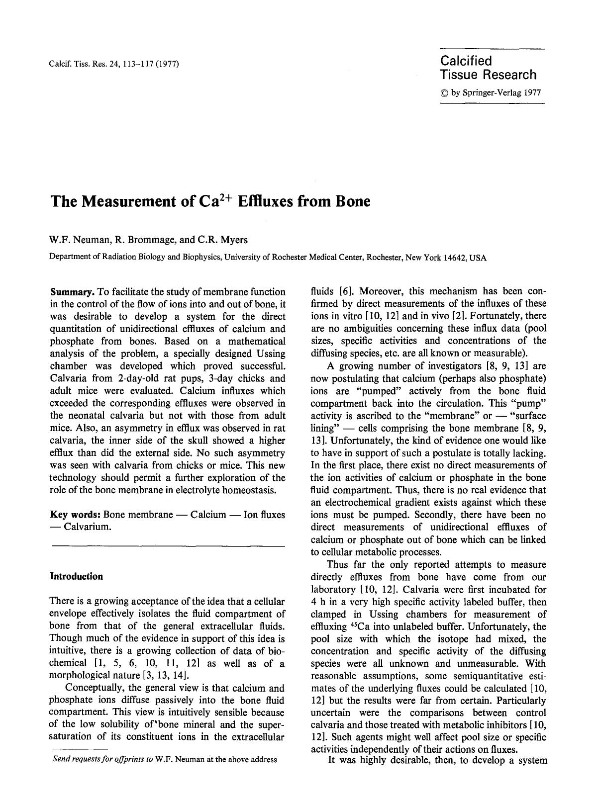The measurement of Ca <Superscript>2+ <Superscript> effluxes from bone by Unknown