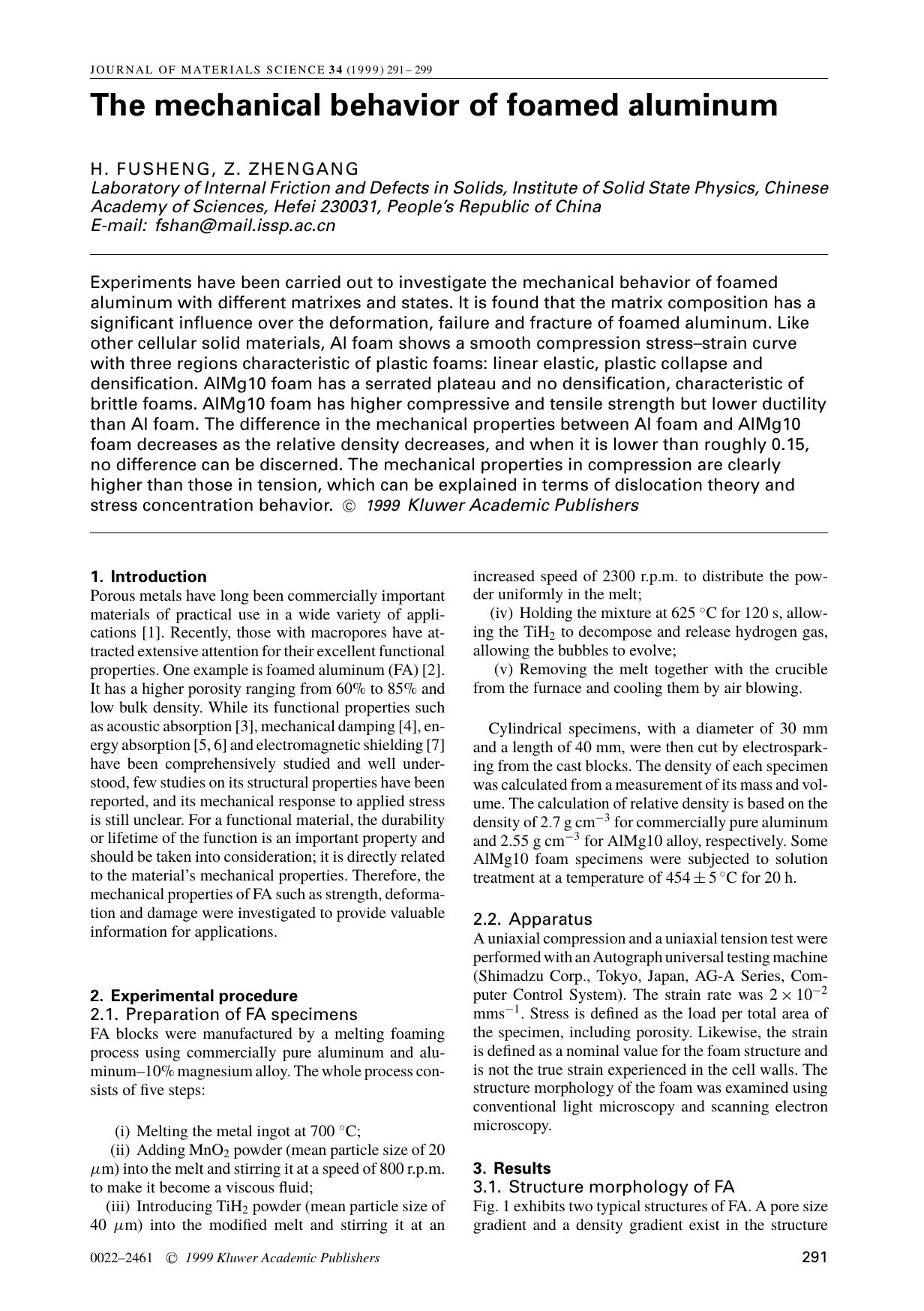 The mechanical behavior of foamed aluminum by Unknown