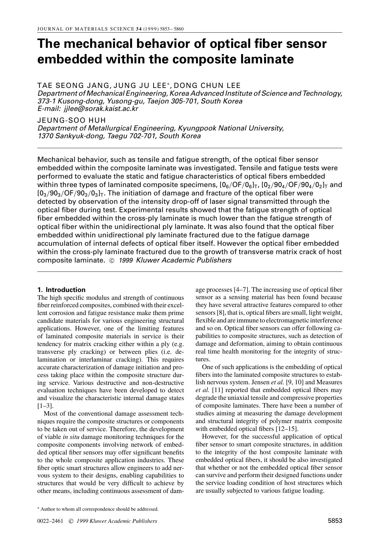 The mechanical behavior of optical fiber sensor embedded within the composite laminate by Unknown