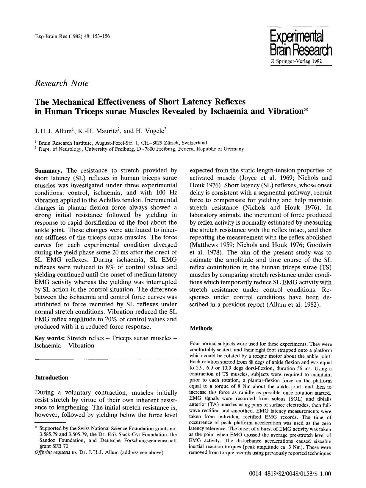 The mechanical effectiveness of short latency reflexes in human triceps surae muscles revealed by ischaemia and vibration by Unknown