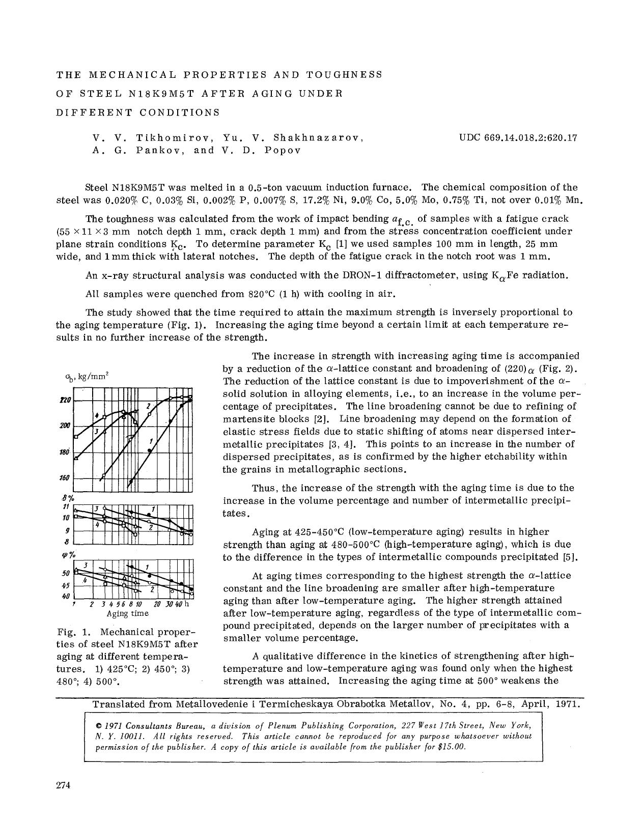 The mechanical properties and toughness of steel N18K9M5T after aging under different conditions by Unknown