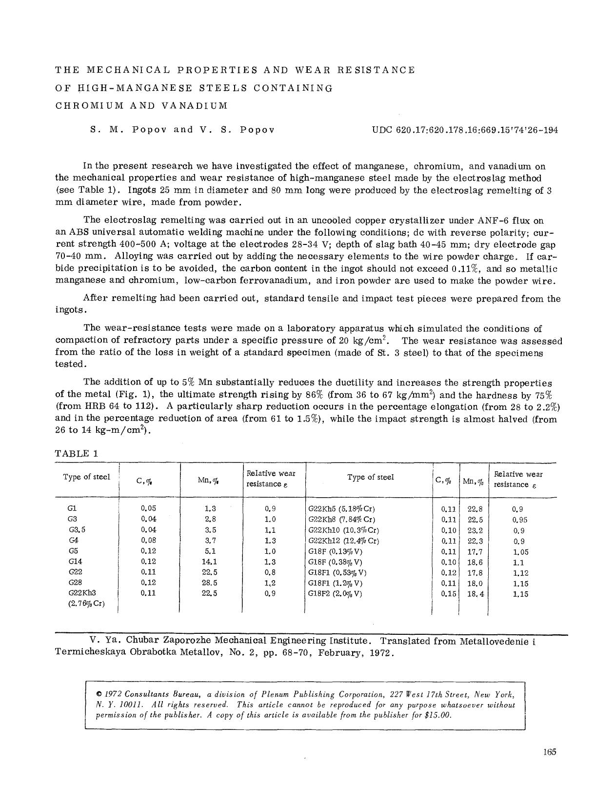 The mechanical properties and wear resistance of high-manganese steels containing chromium and vanadium by Unknown