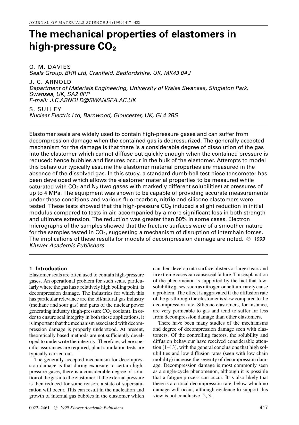 The mechanical properties of elastomers in high-pressure CO2 by Unknown