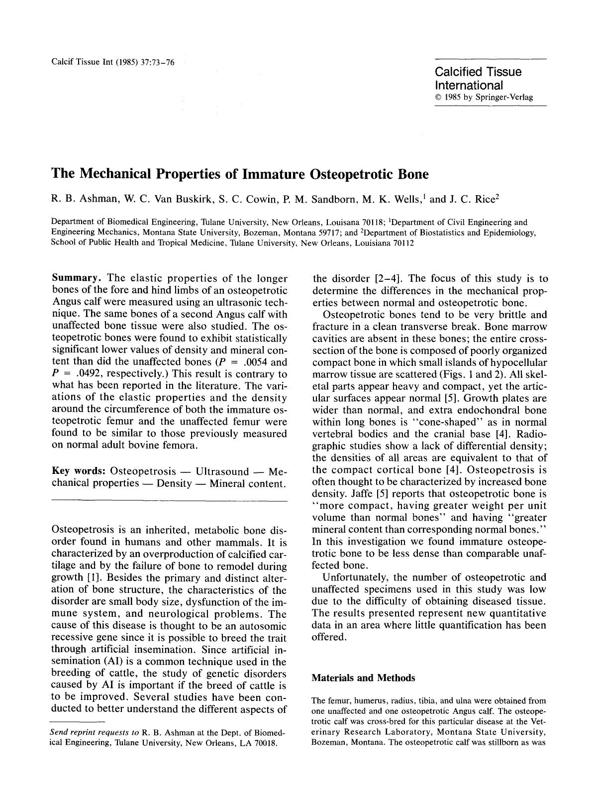 The mechanical properties of immature osteopetrotic bone by Unknown