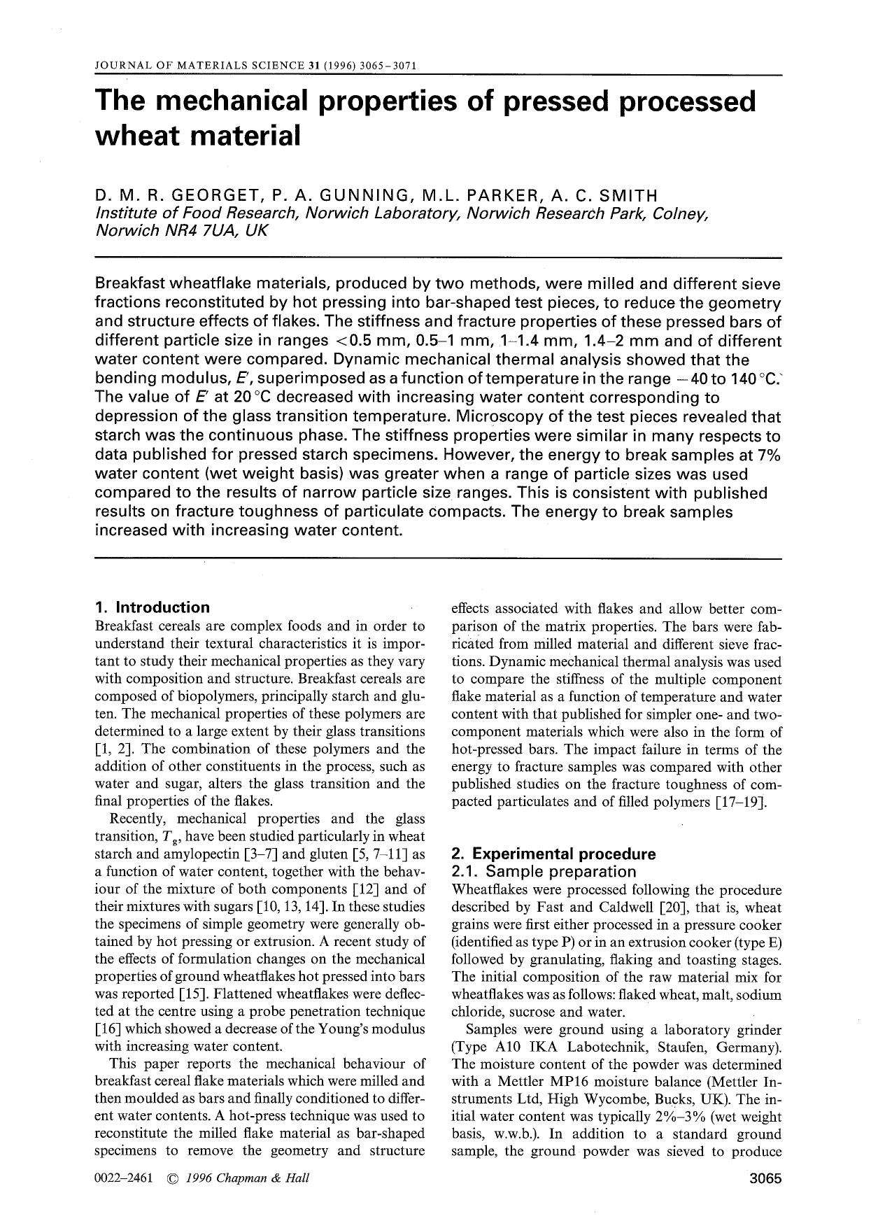 The mechanical properties of pressed processed wheat material by Unknown