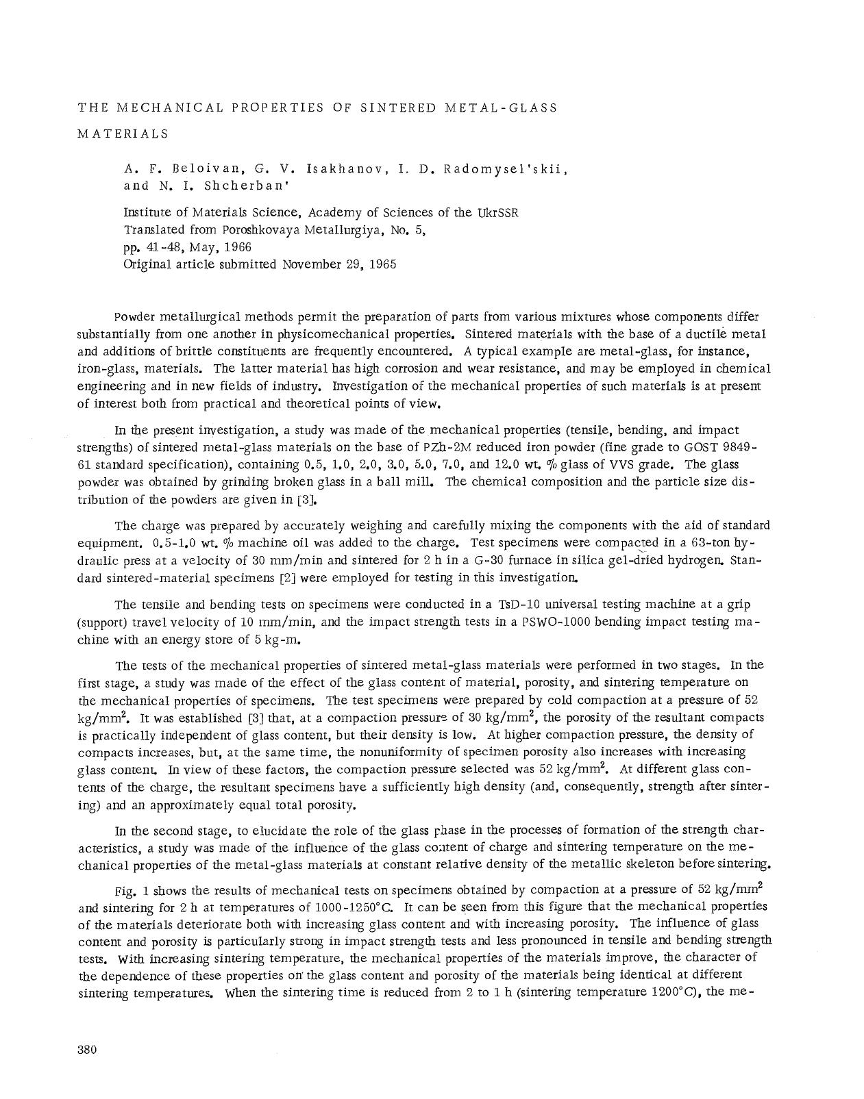 The mechanical properties of sintered metal-glass materials by Unknown