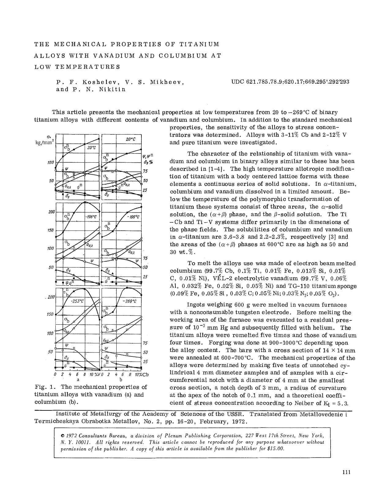 The mechanical properties of titanium alloys with vanadium and columbium at low temperatures by Unknown