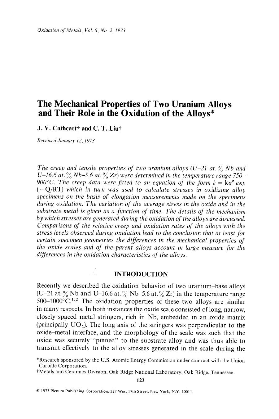 The mechanical properties of two uranium alloys and their role in the oxidation of the alloys by Unknown