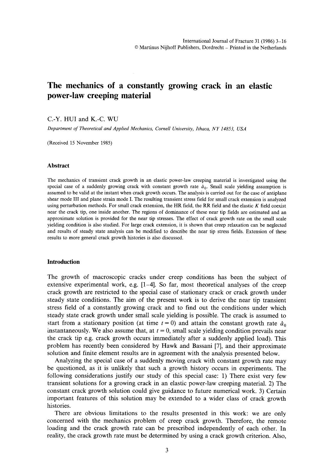The mechanics of a constantly growing crack in an elastic power-law creeping material by Unknown