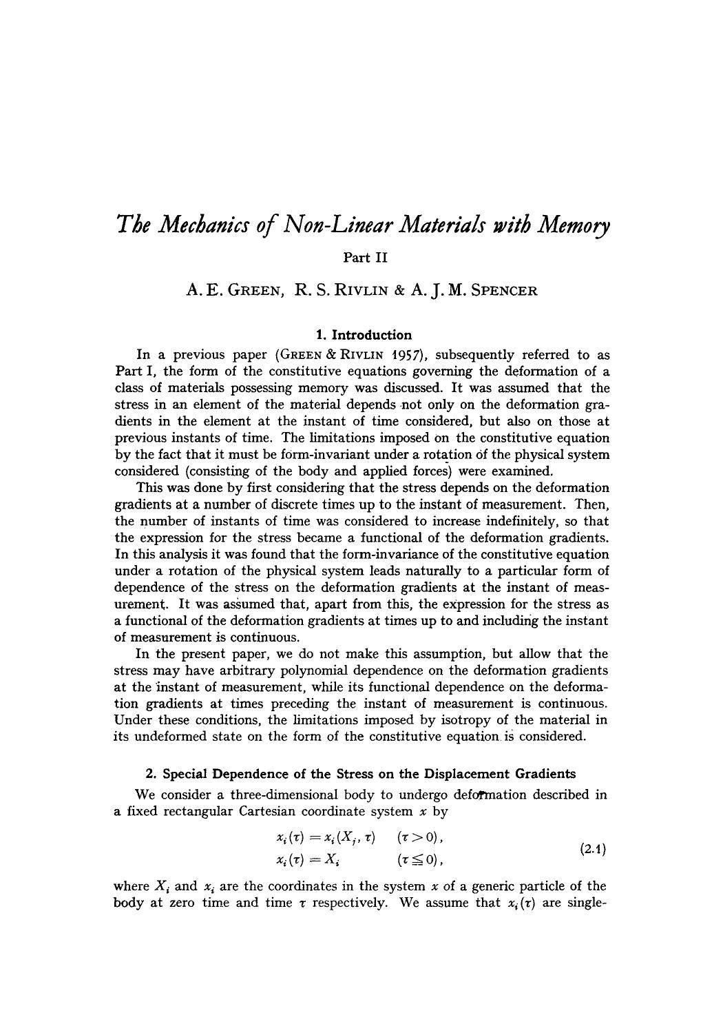 The mechanics of non-linear materials with memory by Unknown