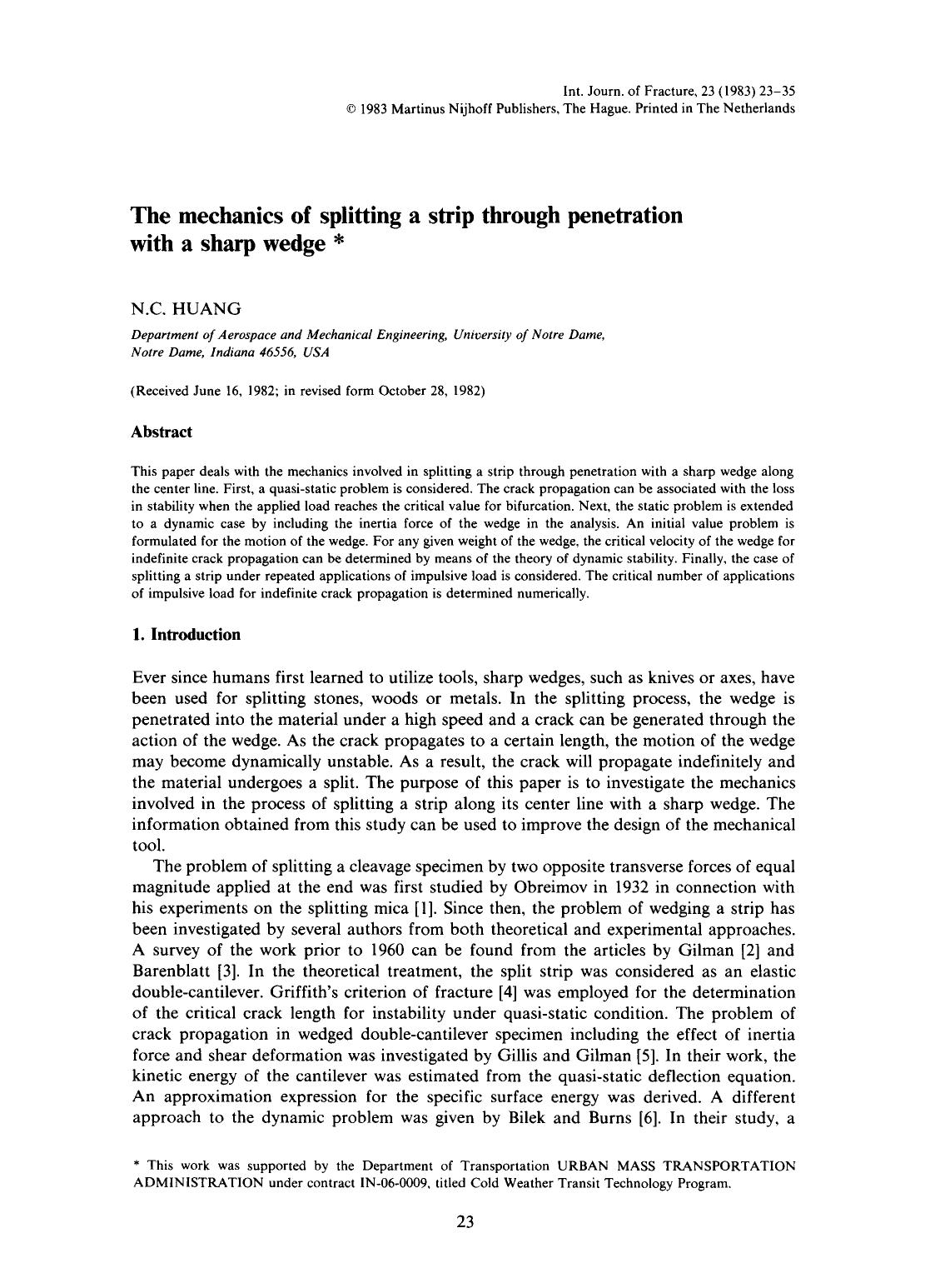 The mechanics of splitting a strip through penetration with a sharp wedge by Unknown