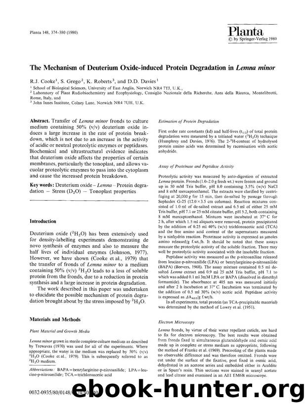 The mechanism of deuterium oxide-induced protein degradation in <Emphasis Type="Italic">Lemna minor<Emphasis> by Unknown