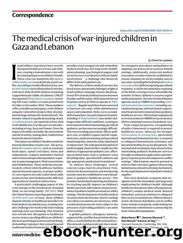 The medical crisis of war-injured children in Gaza and Lebanon by Alaha Nasari & Sammer Marzouk & Hani Mowafi & Samar Al-Hajj