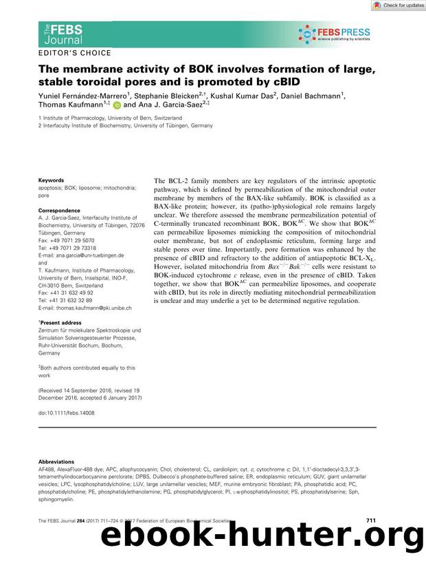 The membrane activity of BOK involves formation of large, stable toroidal pores and is promoted by cBID by Unknown