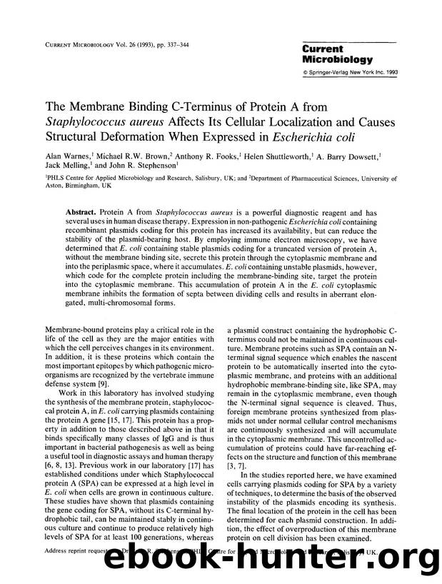 The membrane binding C-terminus of protein A from <Emphasis Type="Italic">Staphylococcus aureus <Emphasis> affects its cellular localization and causes structural deformation when  by Unknown