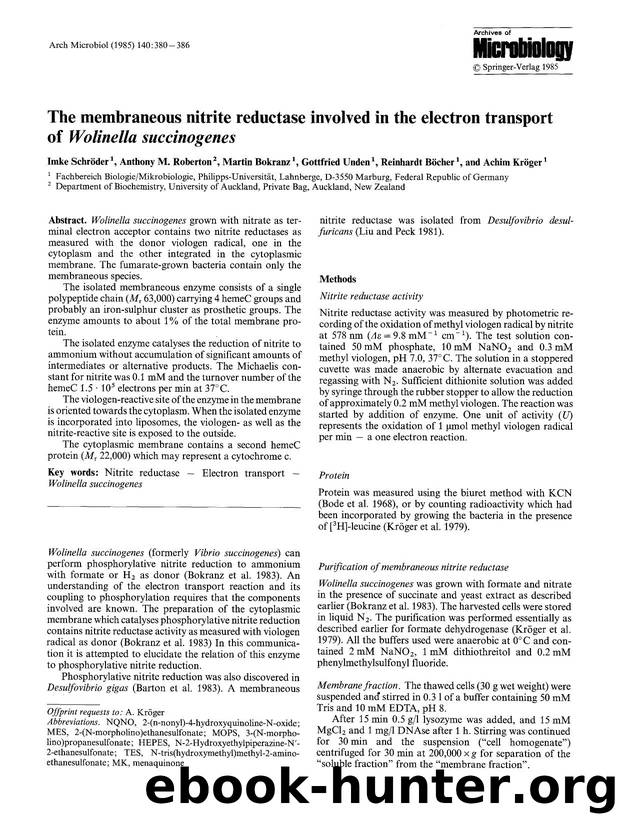 The membraneous nitrite reductase involved in the electron transport of <Emphasis Type="Italic">Wolinella succinogenes<Emphasis> by Unknown