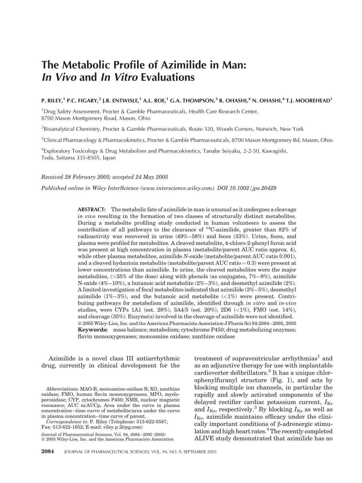 The metabolic profile of azimilide in man: In vivo and in vitro evaluations by Unknown