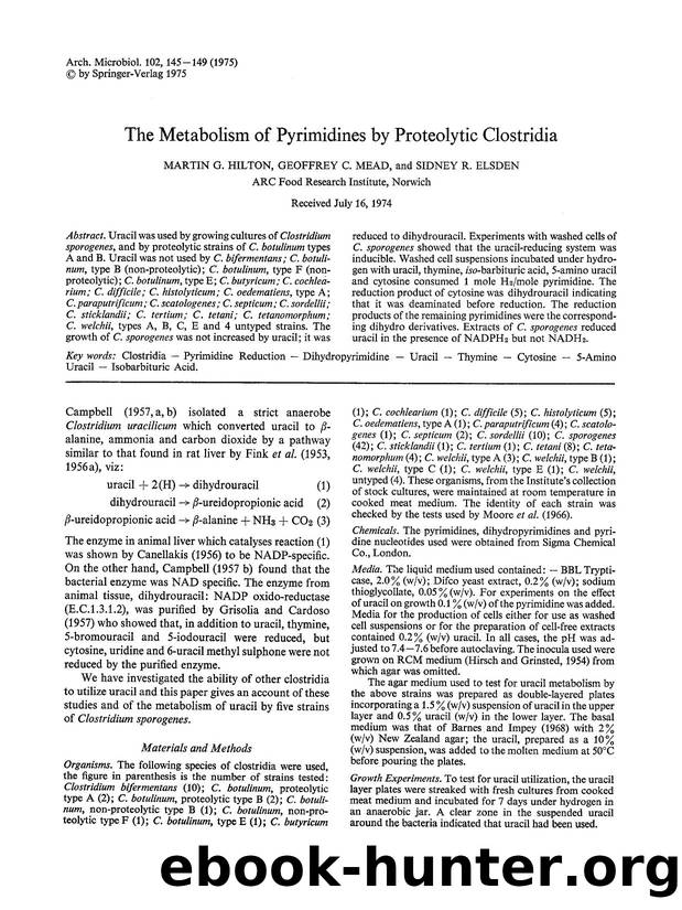 The metabolism of pyrimidines by proteolytic clostridia by Unknown