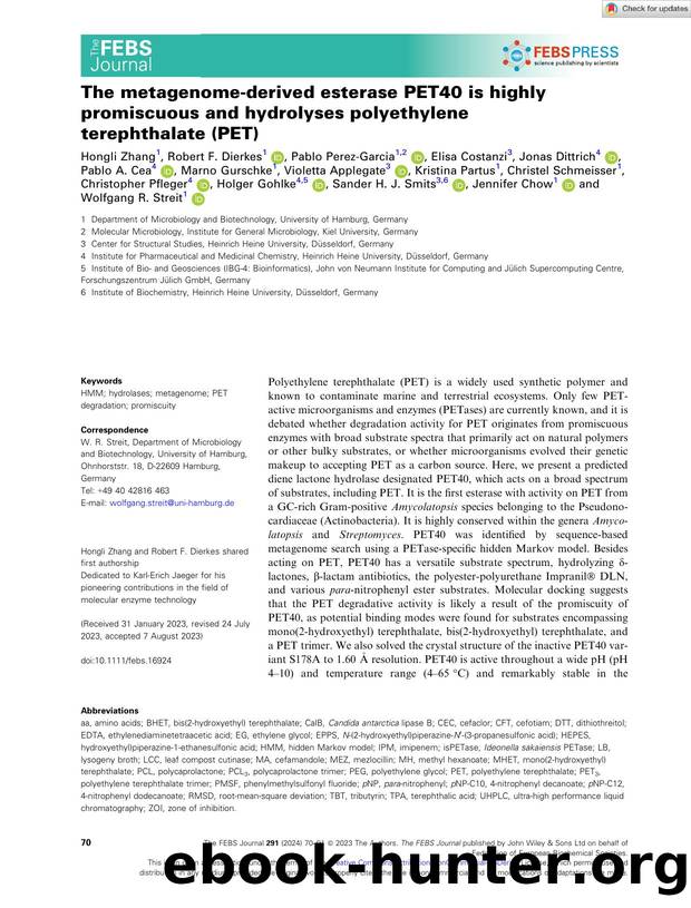 The metagenomeâderived esterase PET40 is highly promiscuous and hydrolyses polyethylene terephthalate (PET) by Unknown