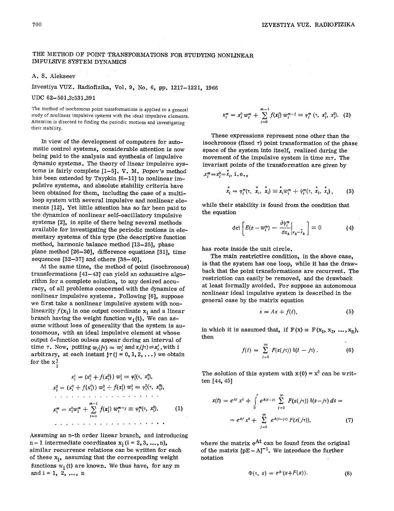The method of point transformations for studying nonlinear impulsive system dynamics by Unknown