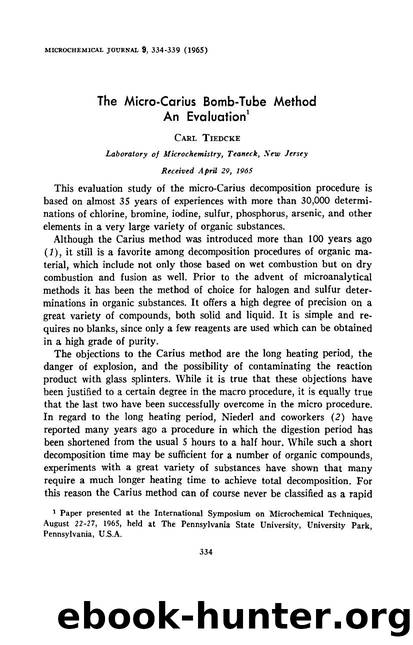 The micro-Carius bomb-tube method an evaluation by Carl Tiedcke