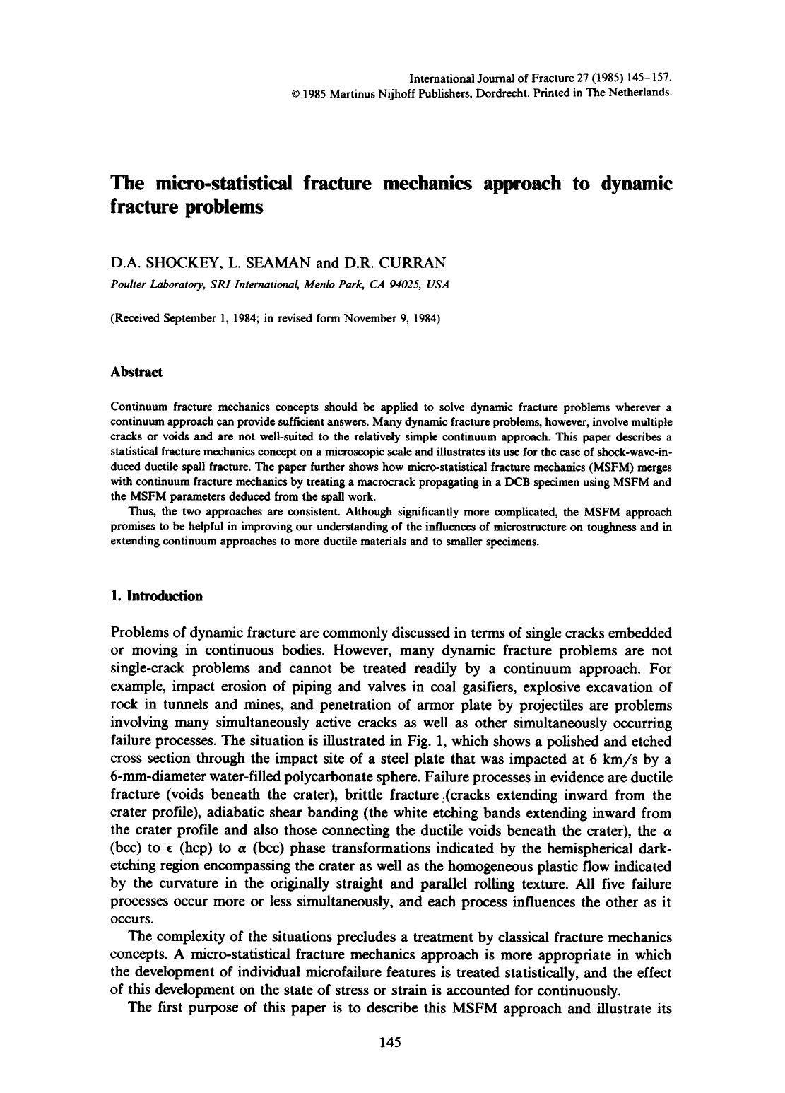 The micro-statistical fracture mechanics approach to dynamic fracture problems by Unknown