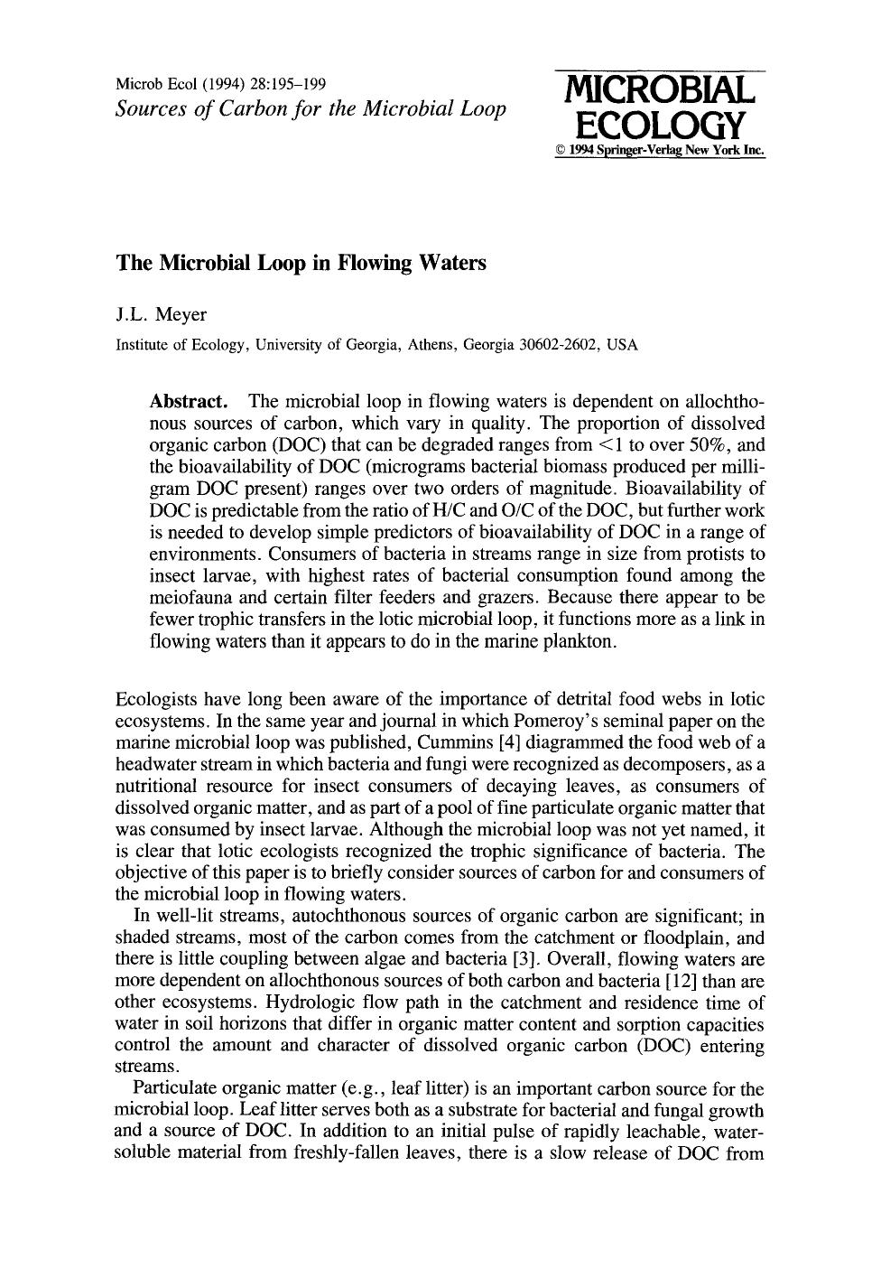 The microbial loop in flowing waters by Unknown