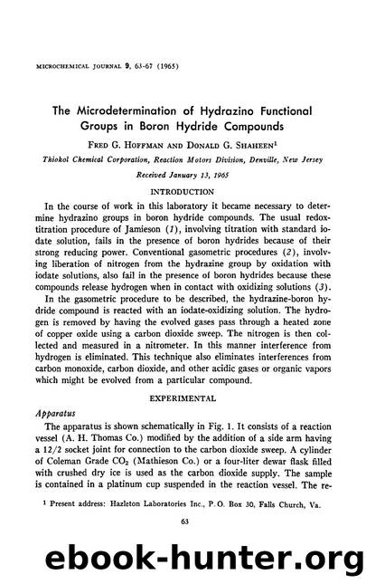 The microdetermination of hydrazino functional groups in boron hydride compounds by Fred G. Hoffman & Donald G. Shaheen