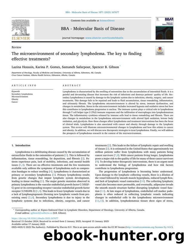 The microenvironment of secondary lymphedema. The key to finding effective treatments? by Lazina Hossain & Karina P. Gomes & Samaneh Safarpour & Spencer B. Gibson