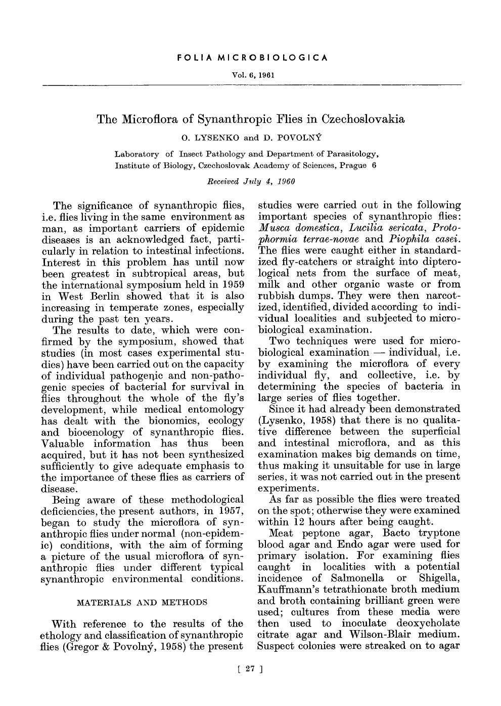 The microflora of synanthropic flies in Czechoslovakia by Unknown