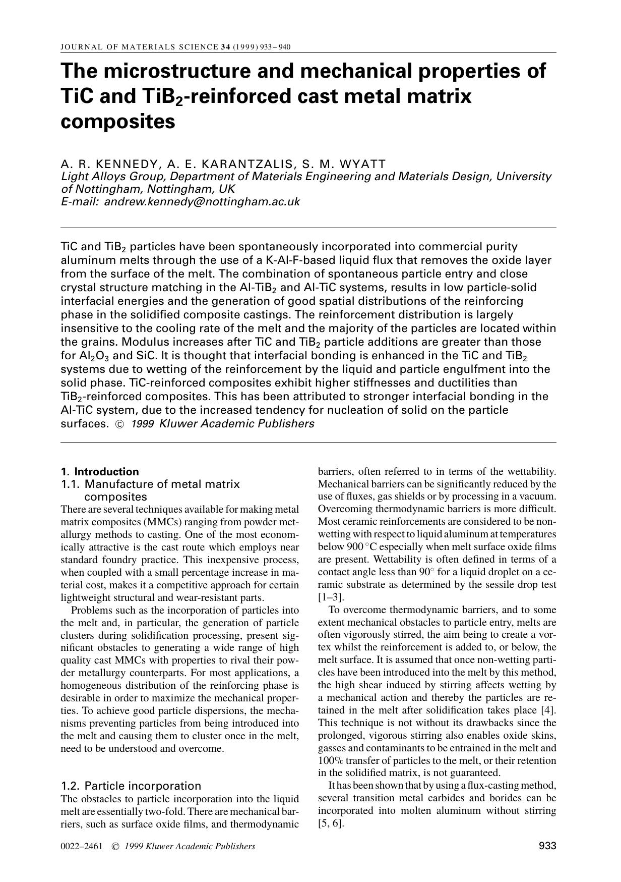 The microstructure and mechanical properties of TiC and TiB2-reinforced cast metal matrix composites by Unknown