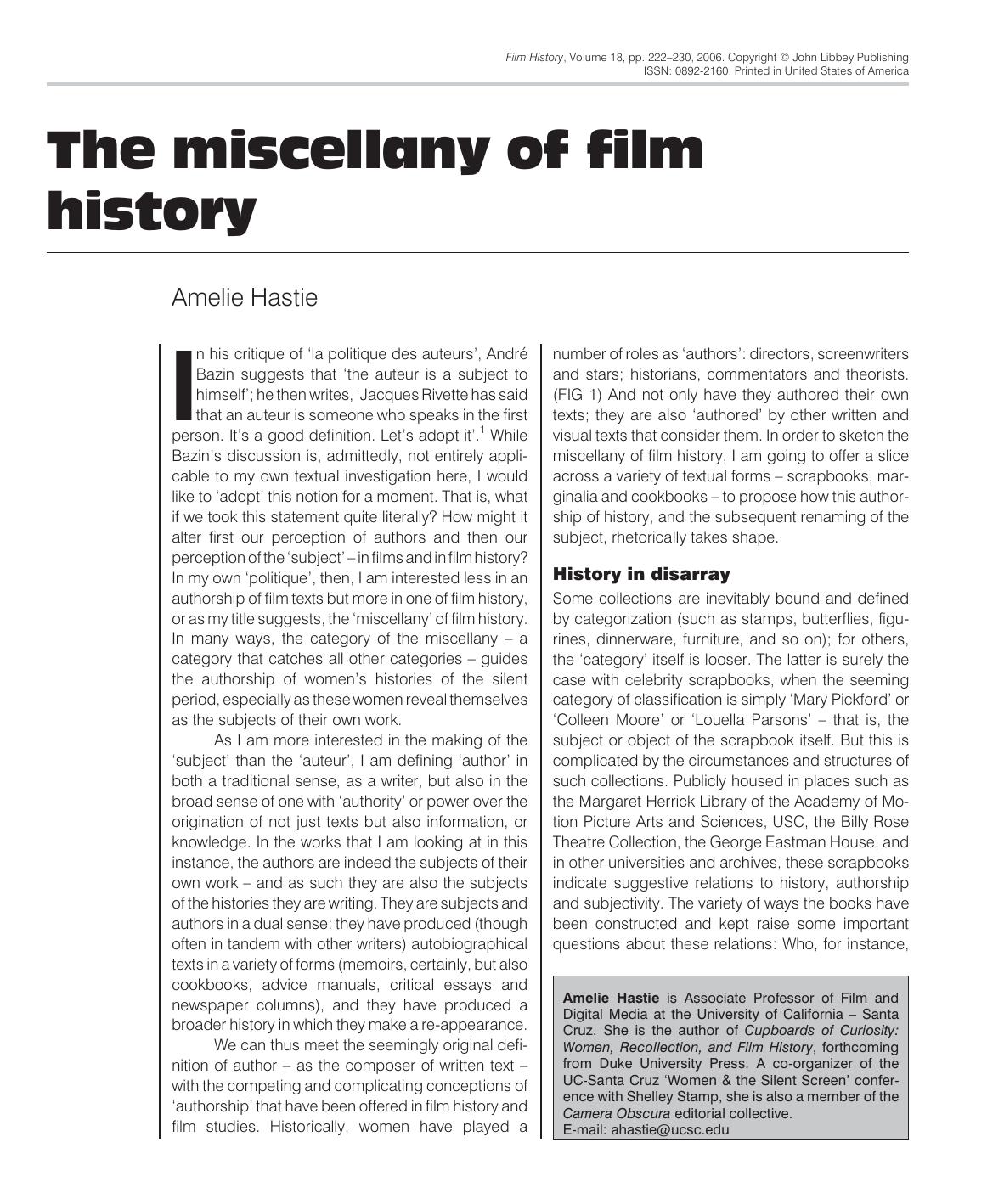 The miscellany of film history by Amelie Hastie