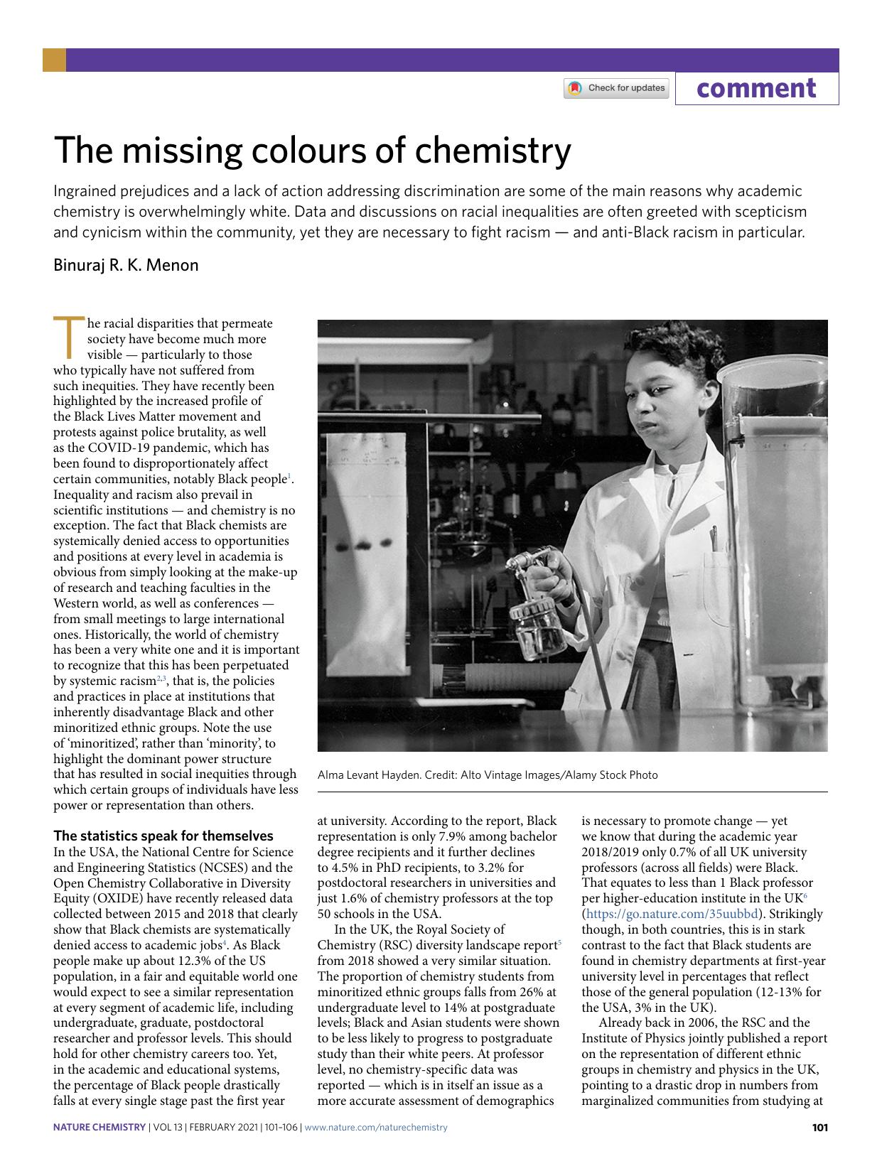 The missing colours of chemistry by Binuraj R. K. Menon