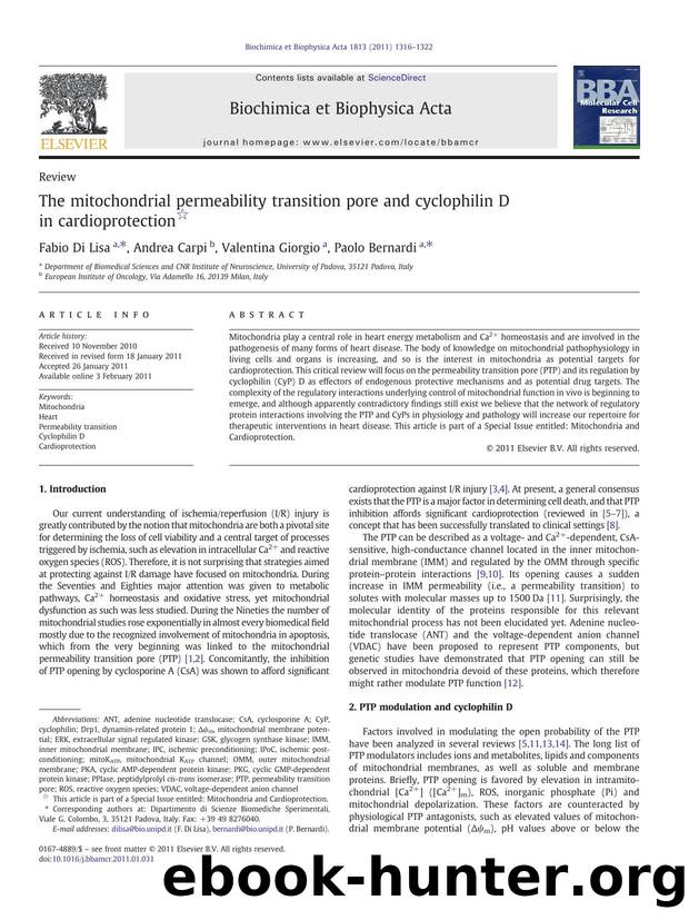 The mitochondrial permeability transition pore and cyclophilin D in cardioprotection by Fabio Di Lisa & Andrea Carpi & Valentina Giorgio & Paolo Bernardi