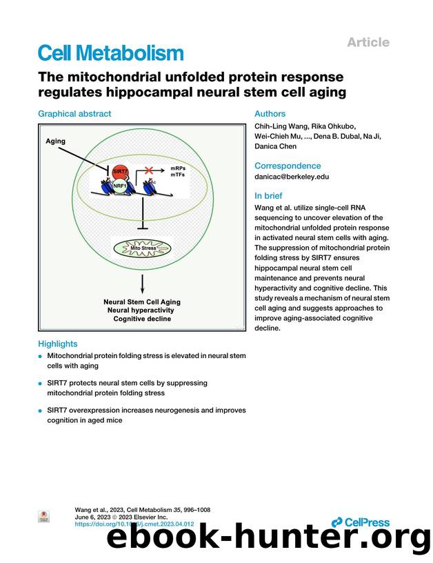 The mitochondrial unfolded protein response regulates hippocampal neural stem cell aging by unknow