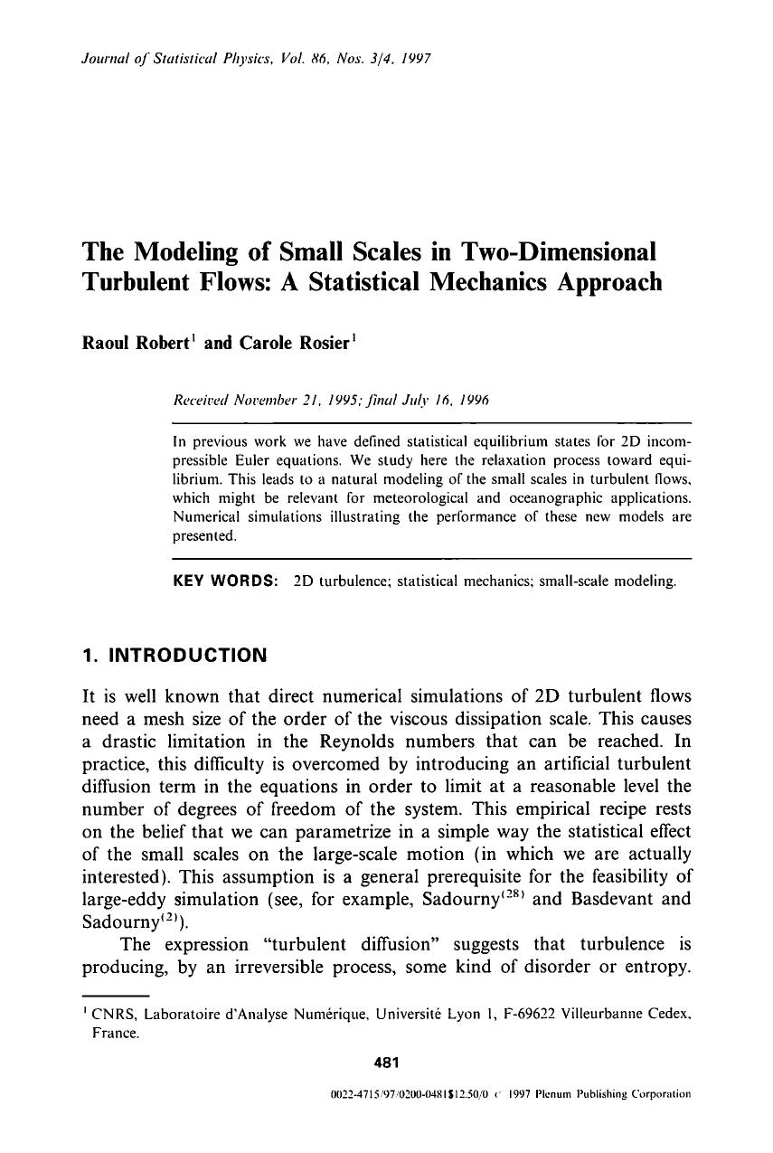 The modeling of small scales in two-dimensional turbulent flows: A statistical mechanics approach by Unknown