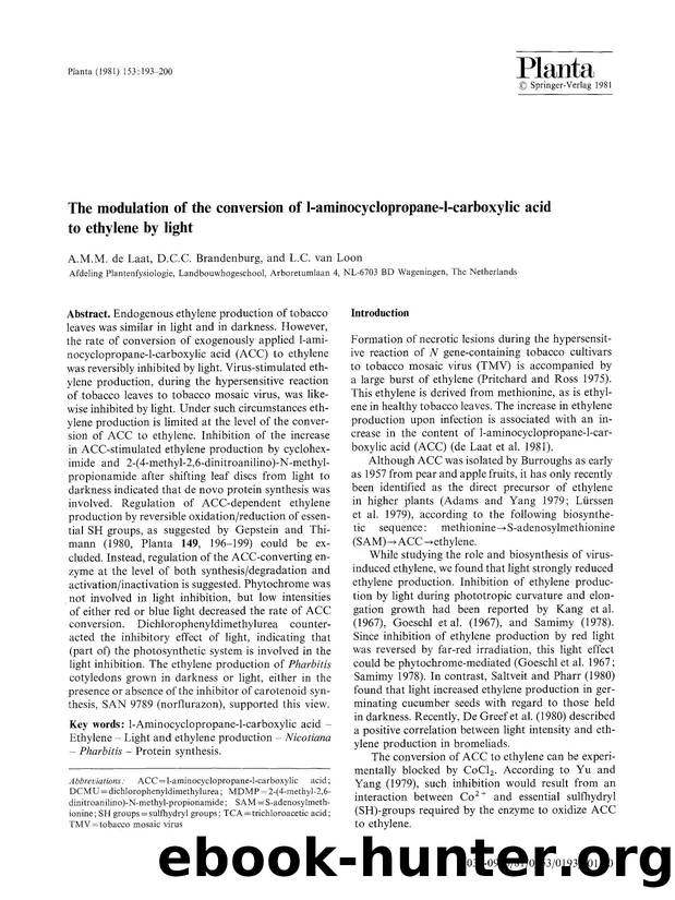 The modulation of the conversion of l-aminocyclopropane-l-carboxylic acid to ethylene by light by Unknown