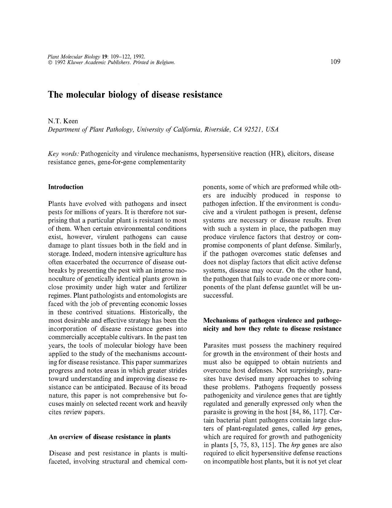 The molecular biology of disease resistance by Unknown