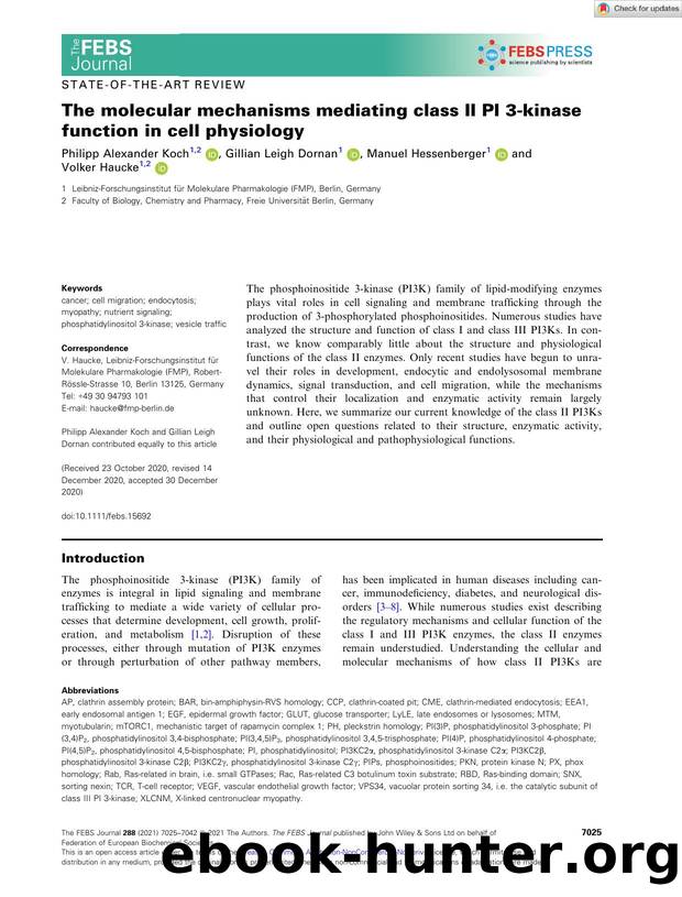 The molecular mechanisms mediating class II PI 3âkinase function in cell physiology by Unknown