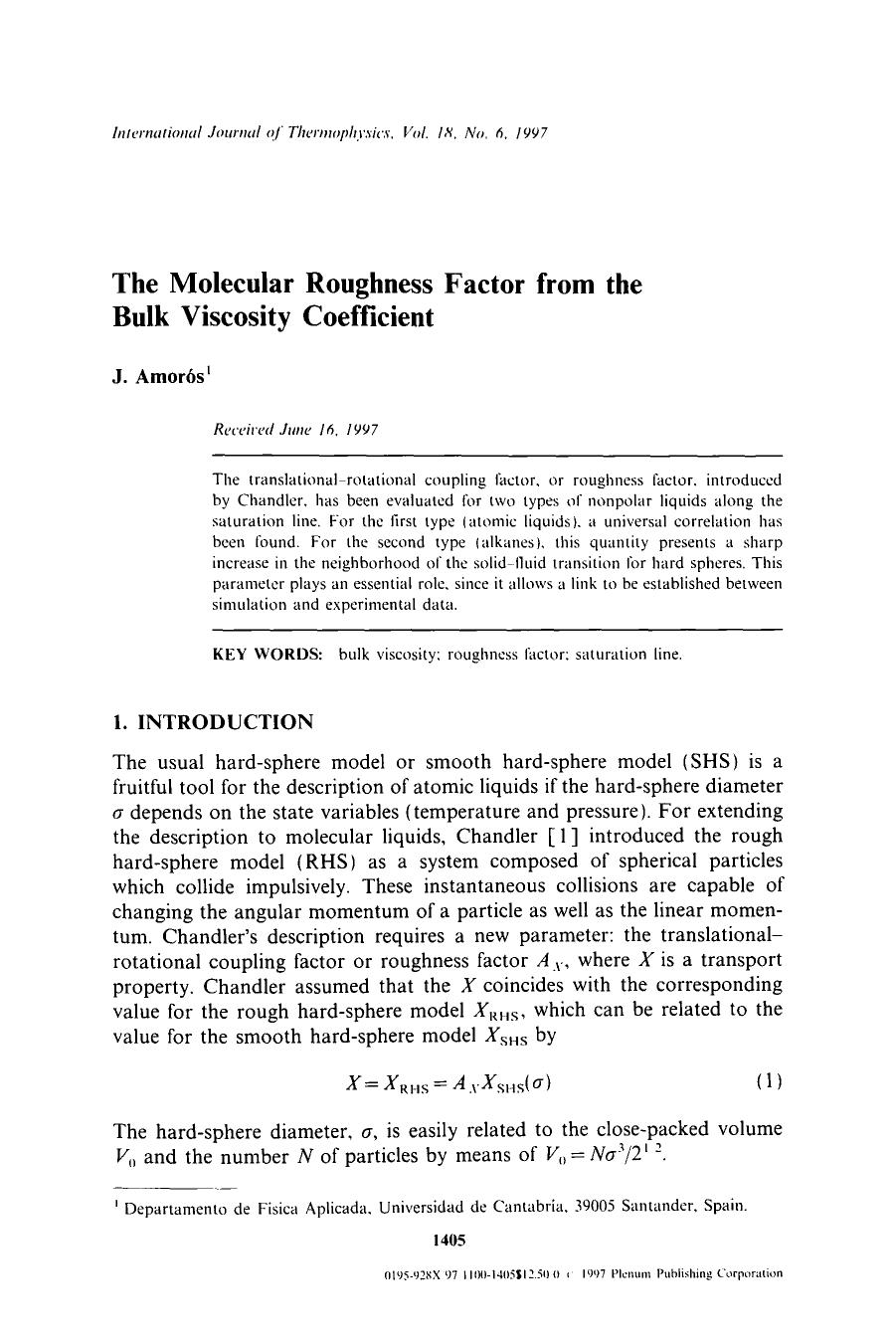 The molecular roughness factor from the bulk viscosity coefficient by Unknown