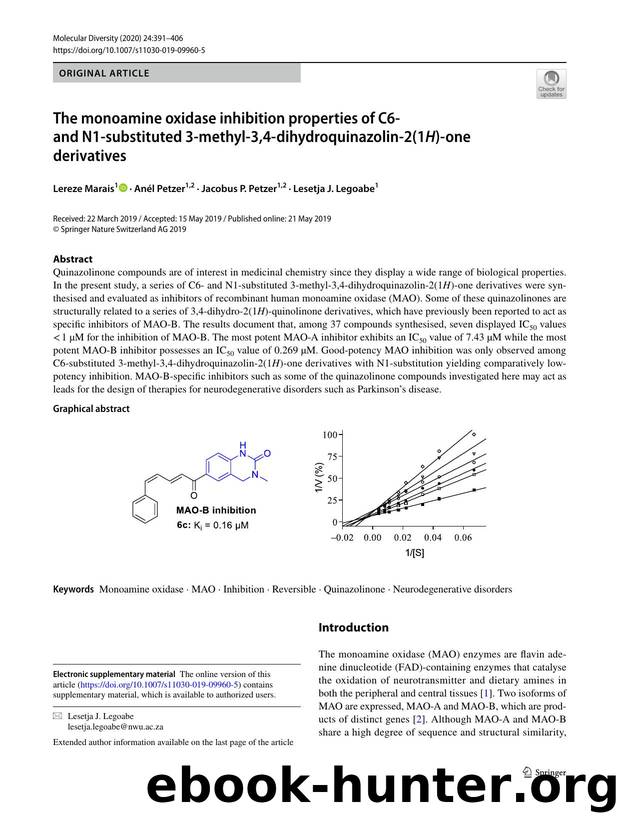 The monoamine oxidase inhibition properties of C6- and N1-substituted 3-methyl-3,4-dihydroquinazolin-2(1H)-one derivatives by Lereze Marais & Anél Petzer & Jacobus P. Petzer & Lesetja J. Legoabe