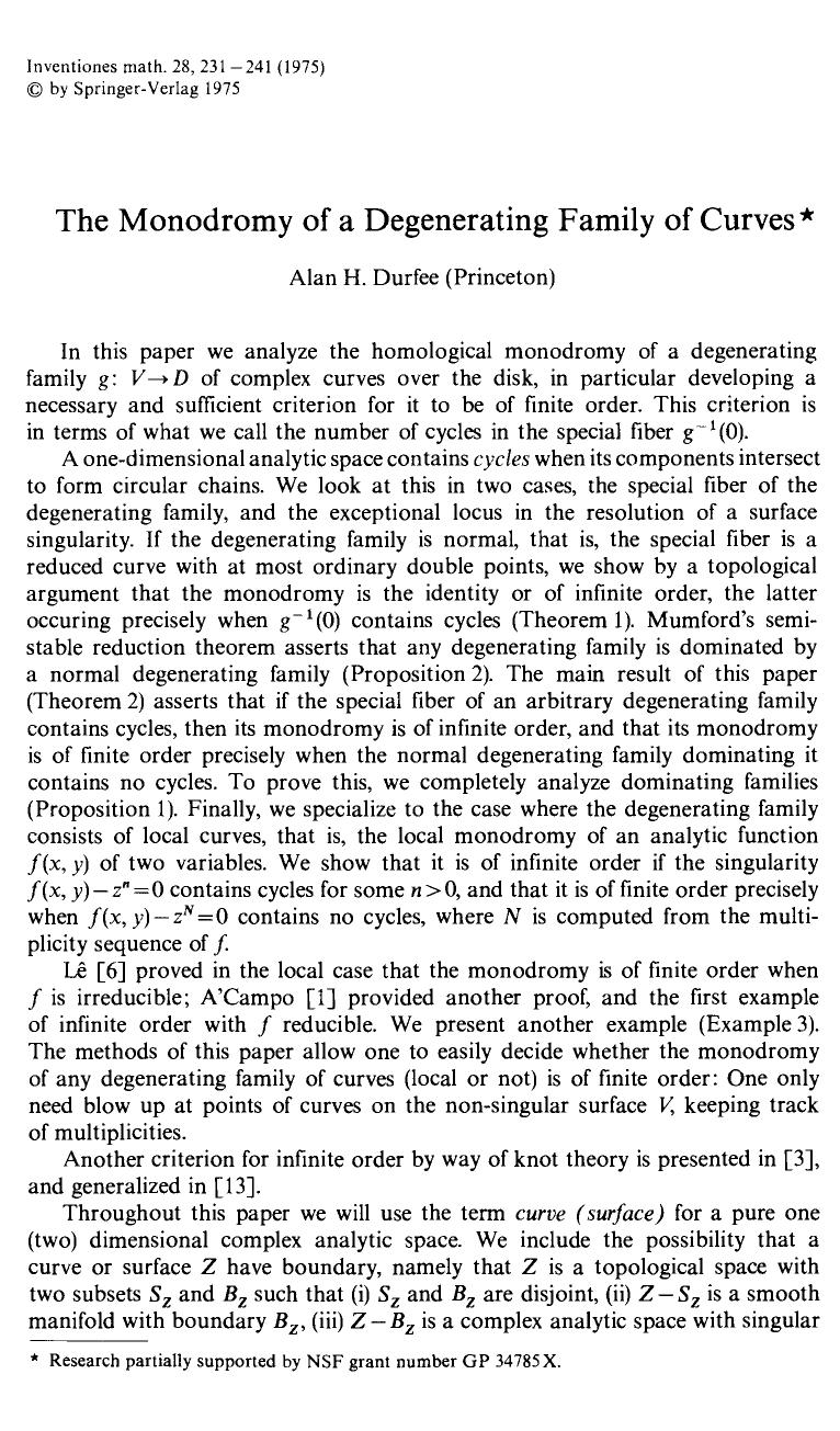 The monodromy of a degenerating family of curves by Unknown