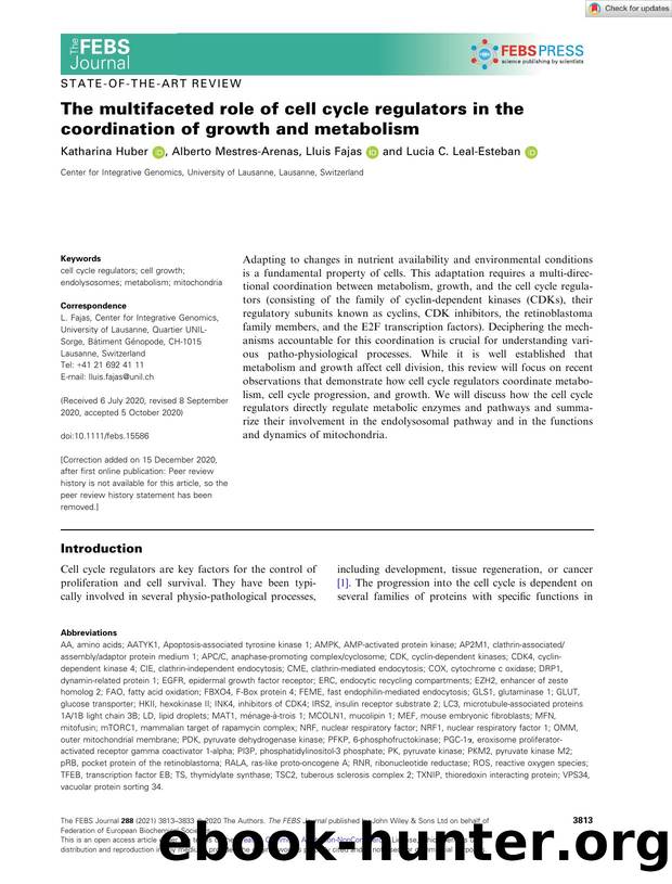 The multifaceted role of cell cycle regulators in the coordination of growth and metabolism by Unknown