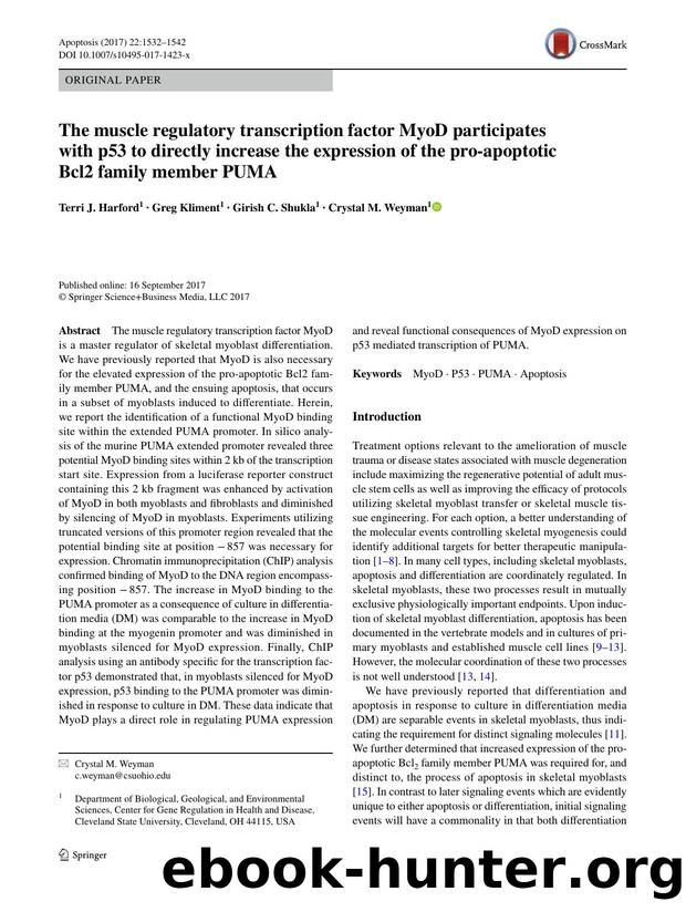 The muscle regulatory transcription factor MyoD participates with p53 to directly increase the expression of the pro-apoptotic Bcl2 family member PUMA by Terri J. Harford