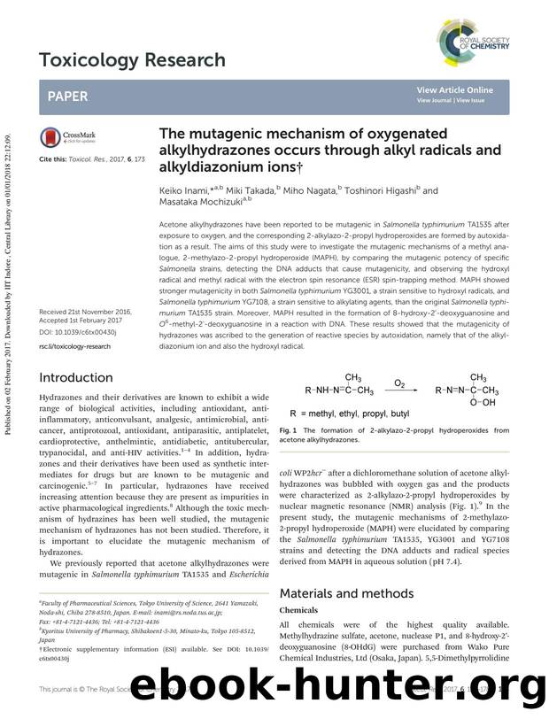 The mutagenic mechanism of oxygenated alkylhydrazones occurs through alkyl radicals and alkyldiazonium ions by Keiko Inami Miki Takada Miho Nagata Toshinori Higashi Masataka Mochizuki