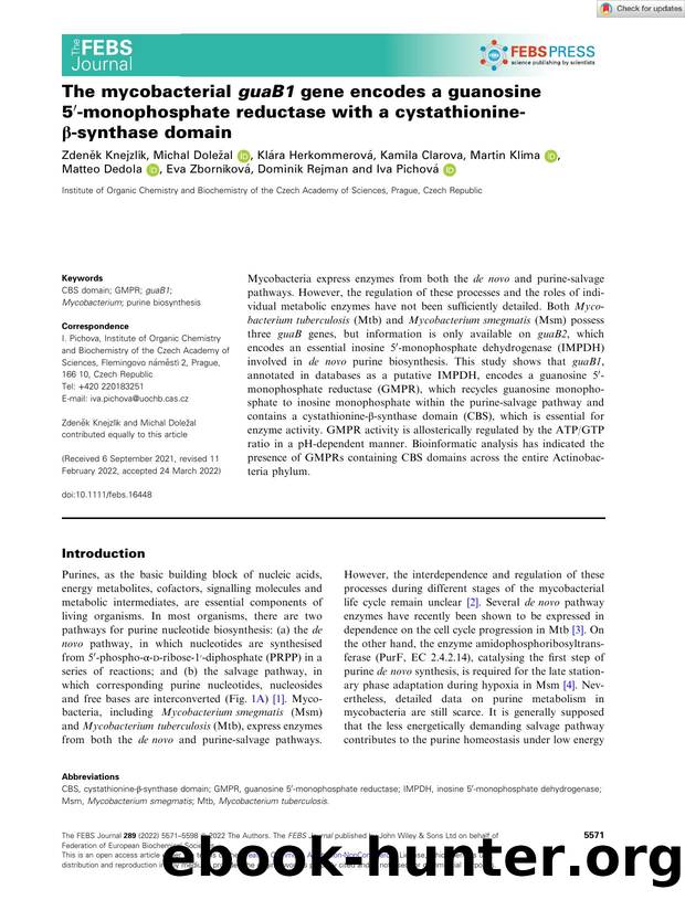 The mycobacterial guaB1 gene encodes a guanosine 5â²âmonophosphate reductase with a cystathionineâÎ²âsynthase domain by Unknown